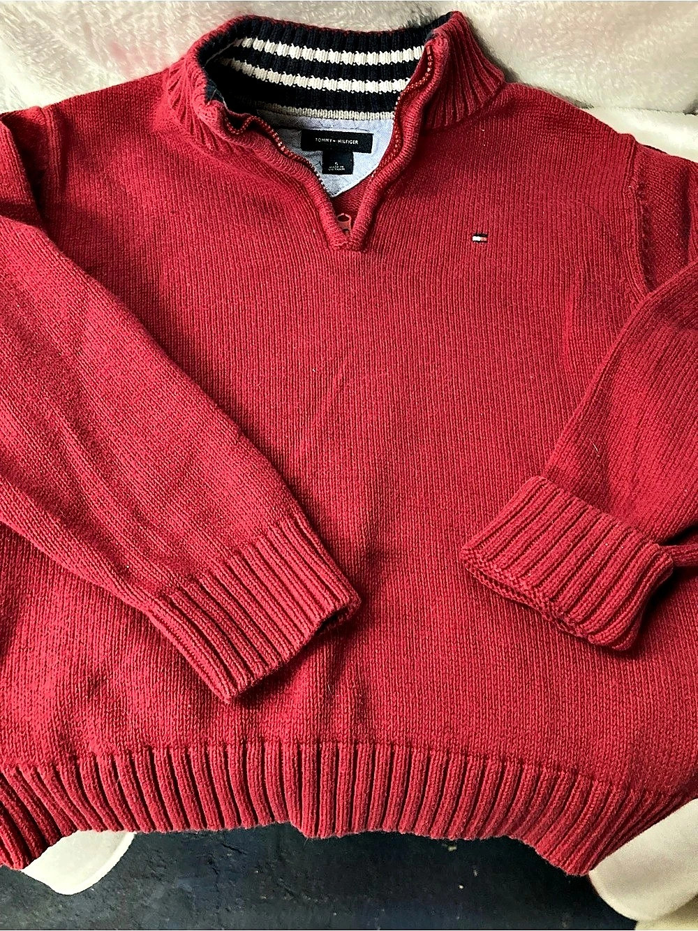 Tommy Hilfiger Boys Quarter-Zip Knit Sweater Red & Black Small